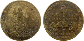 FRANCE: Caisse de Bonne Foy, AE 3 sols, 1791 / L'AN III, KM-Tn44, token issue for Caisse de Bonne Foy, Paris, somewhat crude, VF, ex Charles W. Lueder...