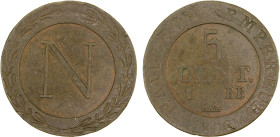 FRANCE: Napoleon I, Emperor, 1804-1814, AE 5 centimes (6.18g), Strasbourg, 1808 BB, KM-689, one-year type produced only at this mint, XF, ex Stephen A...