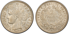 FRANCE: Second Republic, AR 2 francs, 1851-A, KM-760.1, F-261, Gad-522, PCGS graded AU55.

Estimate: USD 100 - 150