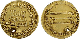 ABBASID: al-Mahdi, 775-785, AV imitative dinar (4.15g), NM, AH"167" or "169", A-214-style, reported to be a European imitation; note that the word mi'...