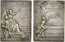 FRANCE: AR plaque (40.36g), ND (1912), Forrer I, 653, 51x39mm silvered bronze award plaque from the Union des Sociétés de France by Dupré, naked boy o...