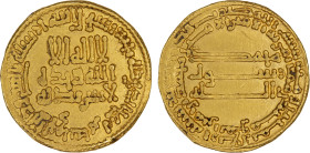 ABBASID: al-Rashid, 786-809, AV dinar (4.27g), NM (Madinat al-Salam), AH184, A-218.3, citing the heir al-Amin Muhammad in the inner reverse marginal t...