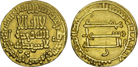 ABBASID: al-Rashid, 786-809, AV dinar (4.24g), [al-Rafiqa], AH190, A-218.5, with the letter "R" below the reverse field, which assigns this type of th...