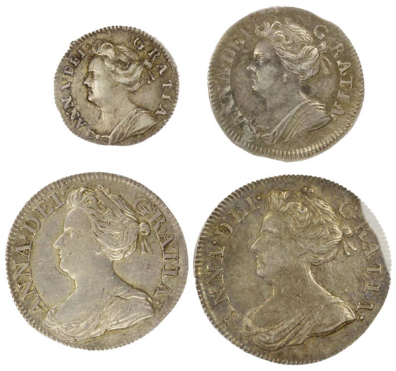 GREAT BRITAIN: Anne, 1702-1714, AR maundy set, 1708, S-3599, choice EF to AU, a ...