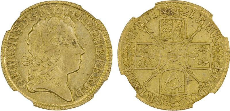 GREAT BRITAIN: George I, 1714-1727, AV guinea, 1721, KM-546.1, S-3631, with titl...