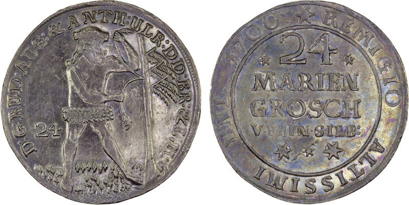 BRUNSWICK-WOLFENBÜTTEL: Anton Ulrich, 1685-1704, AR 24 mariengroschen, 1700, KM-...