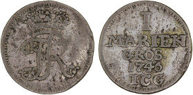 EAST FRIESLAND: Friedrich II (The Great) of Prussia, 1740-1786, BI mariengroschen (1/36 thaler), 1746, KM-197, initials ICG, one-year type, mintage of...