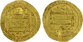 ABBASID: al-Muqtadir, 908-932, AV dinar (3.66g), al-Rafiqa, AH299, A-245.2, Bernardi-242Hn, slight crease towards the edge, but still very attractive ...