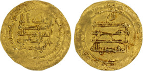 ABBASID: al-Muqtadir, 908-932, AV dinar (3.82g), Qumm, AH305, A-245.2, Dauwe-34.Bb, Bernardi-242Mn, nice strike with minimum weakness for this mint; v...