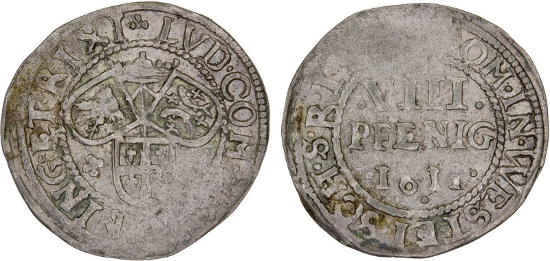 LEININGEN-LEININGEN: Ludwig, 1597-1622, AR 8 pfennig (1.44g), 1611, KM-8var, une...