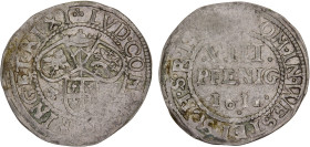 LEININGEN-LEININGEN: Ludwig, 1597-1622, AR 8 pfennig (1.44g), 1611, KM-8var, uneven strike, better date of the two-year type, VF-XF, ex Almer H. Orr I...