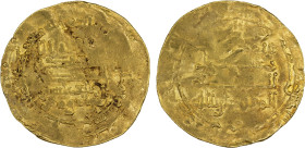 ABBASID: al-Muqtadir, 908-932, AV dinar (3.10g), Qumm, AH308, A-245.2, Dauwe-38.Aa2, Bernardi-242Mn, clear date & mint, some weakness as usual, crease...