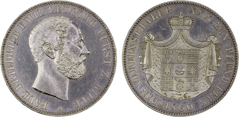 LIPPE-DETMOLD: Paul Friedrich Emil Leopold III, 1851-1875, AR thaler, 1860, KM-2...