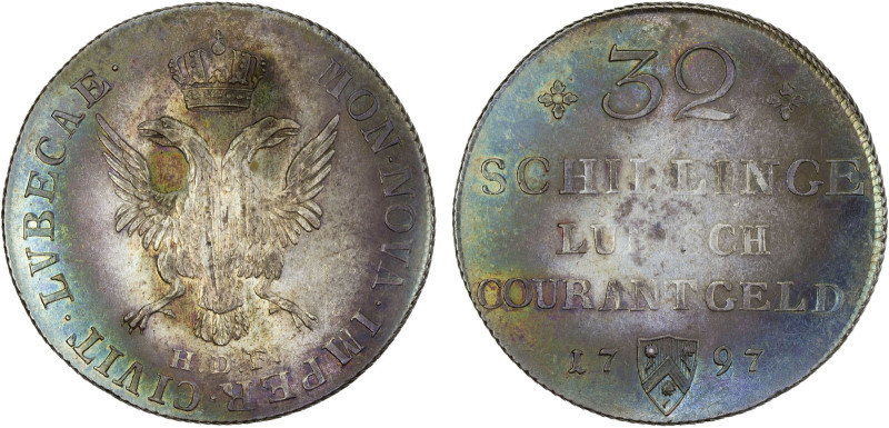 LÜBECK: Free City, AR 32 schilling (gulden), 1797, KM-199. Cr-16, initials HDF, ...