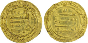 ABBASID: al-Muqtadir, 908-932, AV dinar (4.20g), al-Karaj, AH317, A-245.2, Bernardi-242Jf, scarce mint in western Jibal region; unusually well-struck ...