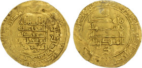 ABBASID: al-Muqtadir, 908-932, AV dinar (3.54g), Qumm, AH318, A-245.2, Dauwe-47.Bb, Bernardi-242Mn, only one area of weakness, full bold mint & date; ...