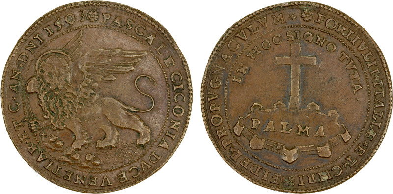 PALMANOVA: Pasquale Cicogna, 1585-1595, AE medal (21.12g), 1593, Paol-751, 43mm ...