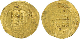 ABBASID: al-Muqtadir, 908-932, AV dinar (3.66g), Qumm, AH319, A-245.2, Dauwe-48.Aa, Bernardi-242Mn, nice strike with minimal weakness; this piece is t...