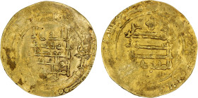 ABBASID: al-Muqtadir, 908-932, AV dinar (4.34g), Qumm, AH320, A-245.2, Dauwe-49.Bb, Bernardi-242Mn, usual weakness; Dauwe knew of only two examples da...