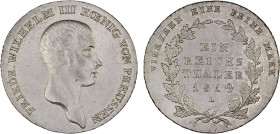 PRUSSIA: Friedrich Wilhelm III, 1797-1840, AR thaler, 1814-A, KM-387. Cr-114, faint reverse scratch, some luster, XF-AU, ex Almer H. Orr III Collectio...