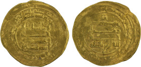 ABBASID: al-Qahir, 932-934, AV dinar (3.09g), Qumm, AH321, A-250.1, Dauwe-50.Aa, Bernardi, usual weakness; without the heir Abu'l-Qasim; unpublished v...