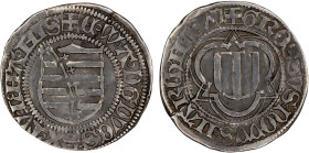 SAXONY: Ernst, Wilhelm III, and Albrecht, 1465-1482, AR spitzgroschen (1.39g), Freiberg Mint, 1475, Levinson I-145, Mehner-22/43, long cross mintmark,...