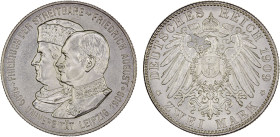 SAXONY: Friedrich August III, 1904-1918, AR 2 mark (0.88g), 1909, KM-1268, 500th Anniversary of Leipzig University, some faint hairlines, very lustrou...