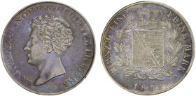 SAXE-COBURG-GOTHA: Ernst I, 1826-1844, AR 1/2 thaler, 1832, KM-33. Cr-97, attractive tone, key date with mintage of only 130 pieces! Choice VF, R, ex ...