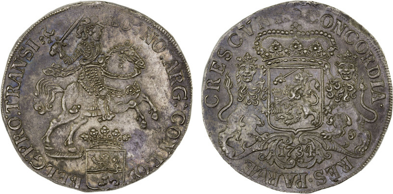 NETHERLANDS: OVERIJSSEL: Province, AR ducaton (silver rider) (32.50g), 1734, KM-...