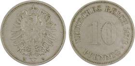 GERMANY: Kaiserreich, 10 pfennig, 1873-H, KM-4, key date/mintmark, VF, ex Almer H. Orr III Collection.

Estimate: USD 100 - 150