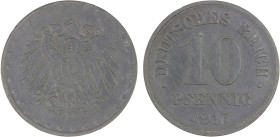 GERMANY: Kaiserreich, 10 pfennig, 1917, KM-25, rare one-year type in zinc, Choice VF, R, ex Almer H. Orr III Collection.

Estimate: USD 110 - 160