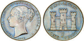 GIBRALTAR: Victoria, 1837-1901, AE quart, 1842/0, KM-2, a few hairlines, attractive blue tone, bold overdate, XF.

Estimate: USD 100 - 150