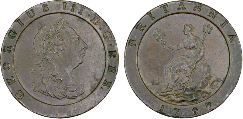 GREAT BRITAIN: George III, 1760-1820, AE 2 pence, 1797, KM-619, Birmingham (Soho...