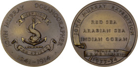 GREAT BRITAIN: AE medal (42.02g), 1933/34, 42mm; John Murray Expedition to the Indian Ocean: anchor and fish logo, DEEP HIGH / FAR AFIELD in the ribbo...