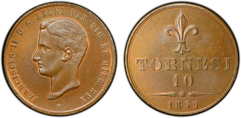 NAPLES & SICILY: Ferdinando II, 1830-1859, AE 10 tornesi, 1859, KM-377, a wonder...