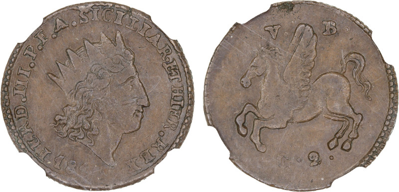 SICILY: Ferdinando III, 2nd reign, 1815-1816, AE 2 grani, 1814, KM-249, Cr-44, m...