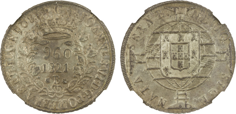 BRAZIL: João VI, 1818-1822, AR 960 reis, 1821/0-B, KM-326.2, overdate variety, o...