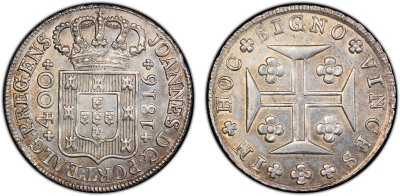 PORTUGAL: João, as regent, AR 400 reis, 1816, KM-331, an attractive mint state e...