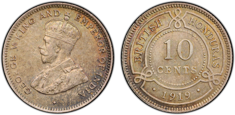 BRITISH HONDURAS: George V, 1910-1936, AR 10 cents, 1919, KM-20, Prid-23, key da...