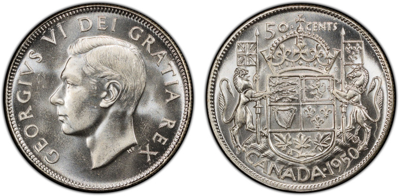 CANADA: George VI, 1936-1952, AR 50 cents, 1950, KM-45, variety without design i...