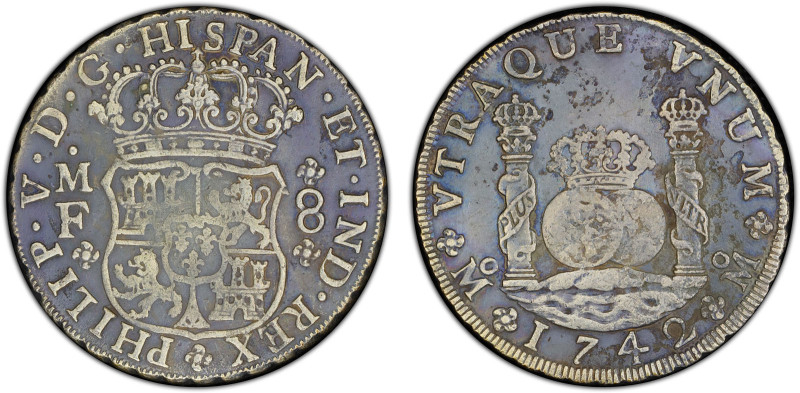 MEXICO: Felipe V, 1700-1746, AR 8 reales, 1742-Mo, KM-103, Calico-1461, "Pillar ...