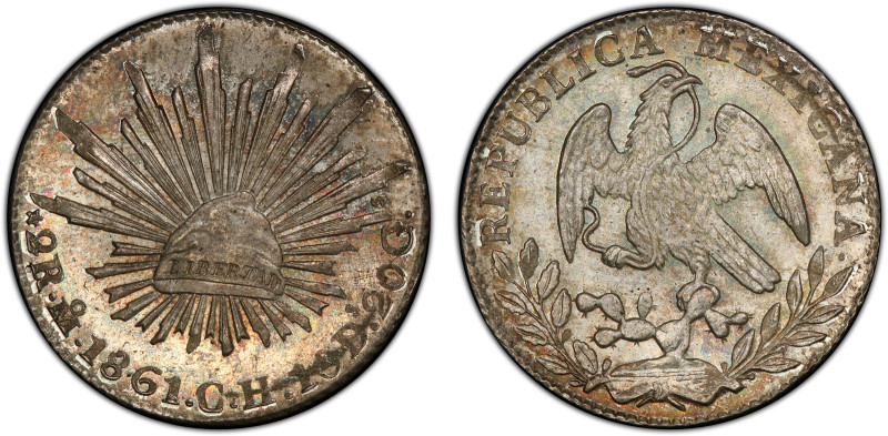 MEXICO: Republic, AR 2 reales, 1861-Mo, KM-374.12, assayer CH, a fantastic mint ...