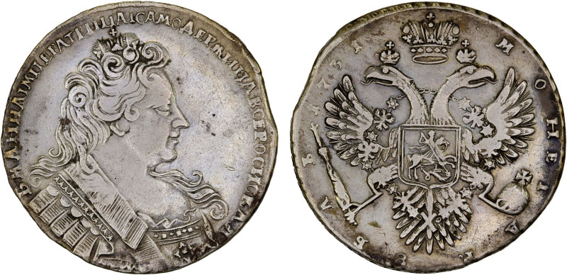 RUSSIAN EMPIRE: Anna, 1730-1740, AR rouble, 1731, KM-192.1, lightly cleaned, sma...