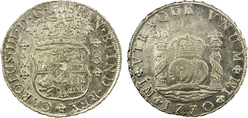 PERU: Carlos III, 1759-1788, AR 8 reales, 1770-LM, KM-64, "Pillar" or "Columnari...