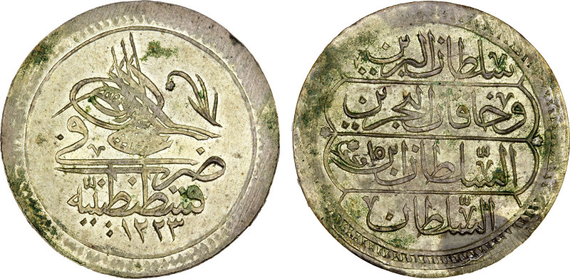 TURKEY: Mahmud II, 1808-1839, AR kurush, AH1223 year 15, KM-575, Cr-176b, light ...