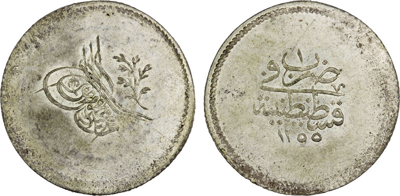 TURKEY: Abdul Mejid, 1839-1861, AR 3 kurush (6.44g), AH1255 year 1, KM-655, some...