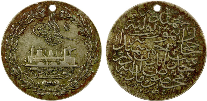 TURKEY: Abdul Hamid II, 1876-1909, AR medal (12.86g), AH1318, NP-1118, 30mm; com...