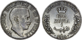 ITALIAN SOMALILAND: Vittorio Emanuele III, 1900-1941, AR rupia, 1914-R, KM-6, lightly cleaned, a couple rim bumps, VF-XF.

Estimate: USD 100 - 150