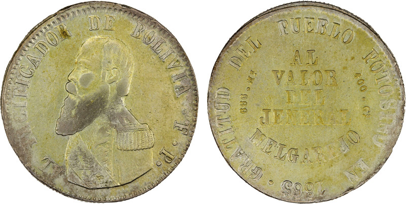 BOLIVIA: Republic, AR melgarejo, 1865, KM-146, Y-23, assayer FP, one-year type, ...