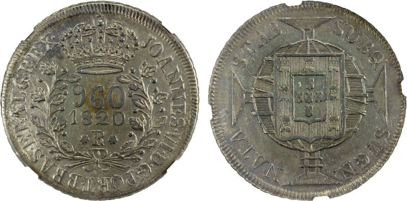 BRAZIL: João VI, 1816-1822, AR 960 reis, 1820-R, KM-326.1, lovely blue and steel...